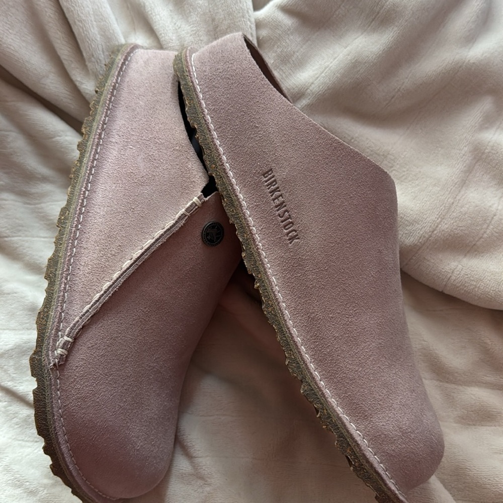 Zermatt Birkenstock suede pink with white stitching, small emblem, New! 8 - Picture 2 of 4